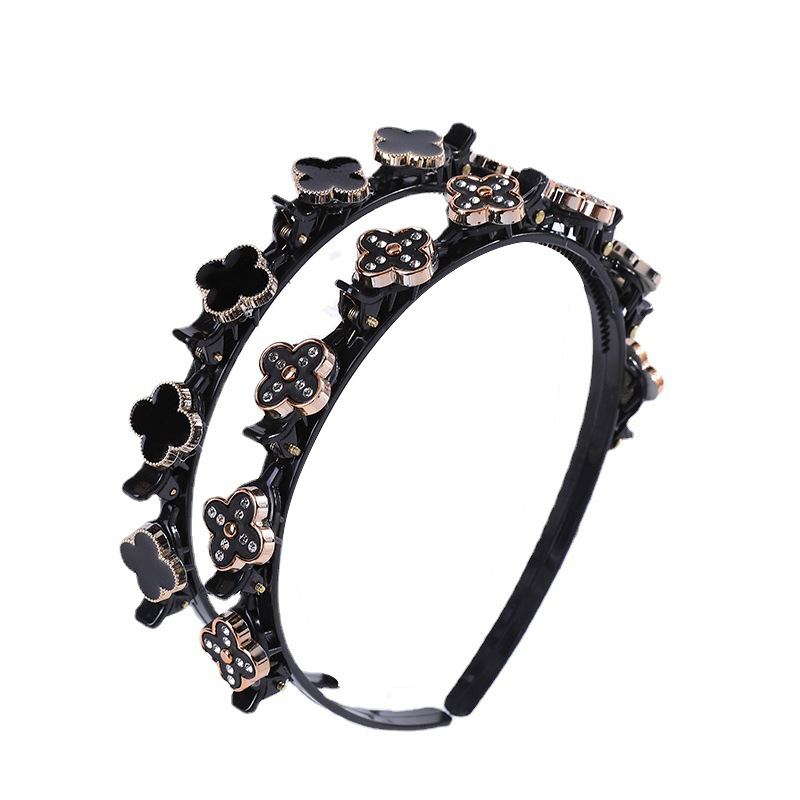 2021 new online celebrity card holder bangs broken hair black lazy pressure hair wash face Pearl head headband female hair braiding device