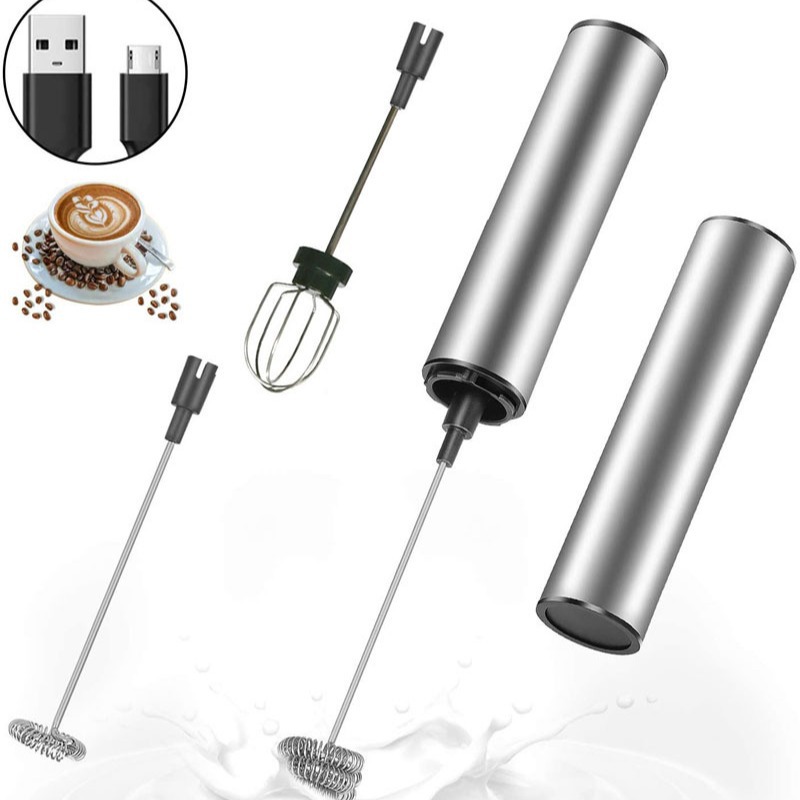 USB rechargeable stainless steel coffee milk frother machine milk frother hand-held mixing electric egg beater