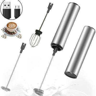 USB rechargeable stainless steel coffee milk frother machine milk frother hand-held mixing electric egg beater