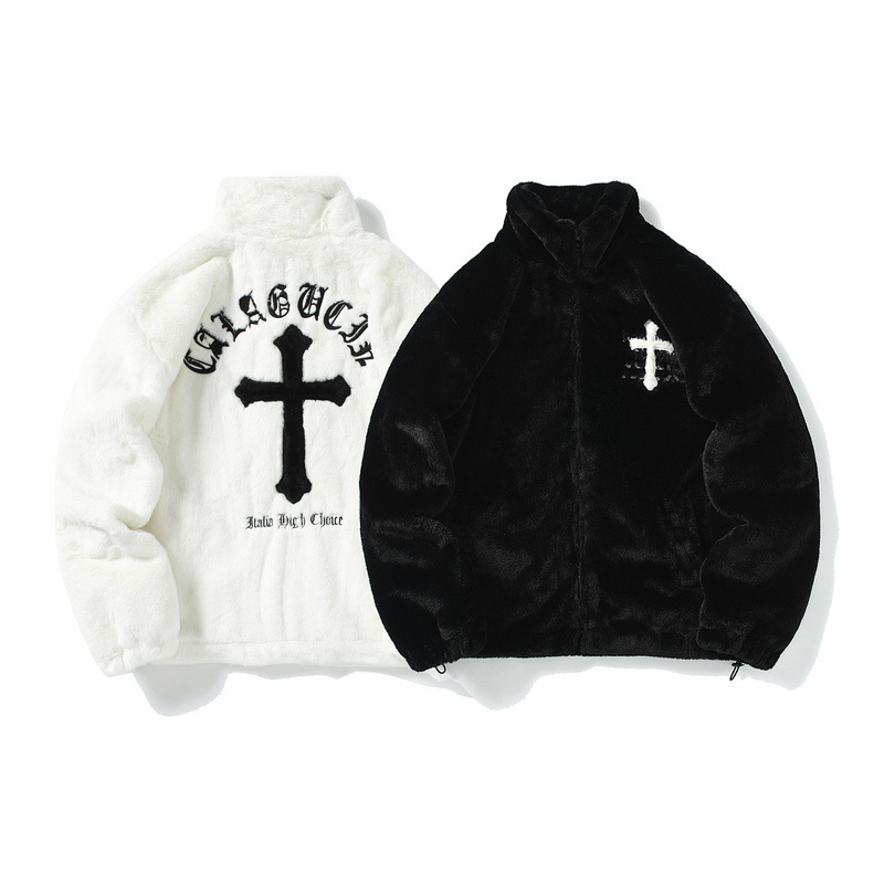 2023 new European and American hip hop printed lamb wool coat men's fashion brand street loose couple fleece-lined warm cotton-padded coat