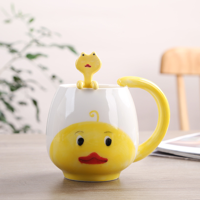 Cute Cartoon Animal Ceramic Cup Household Women's Mug Hand-painted Children's Water Cup with Spoon Coffee Cup Milk Cup