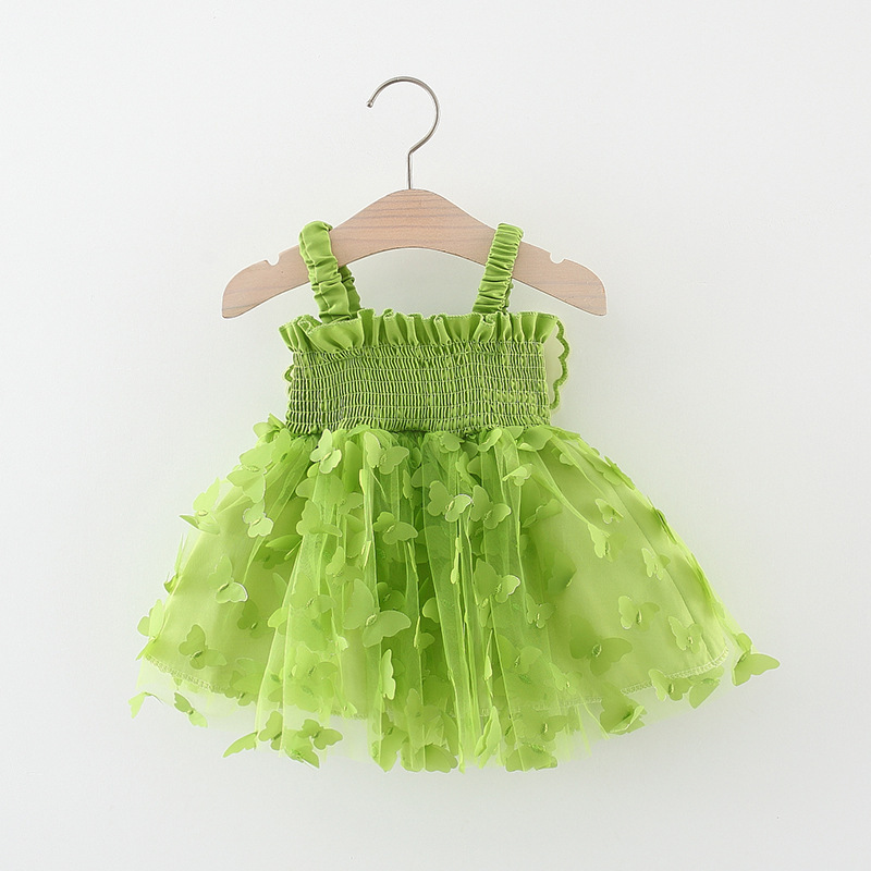 Girls Party Princess Back Butterfly Wings Dress 2023 Summer New Children's Performance Embroidered Mesh Dress