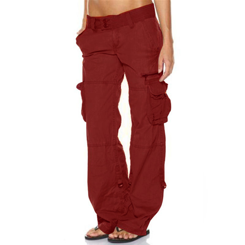 Foreign Trade Amazon Retro French Wide Leg European and American Women's Multi-Pocket Casual Loose Straight Women's Cargo Pants