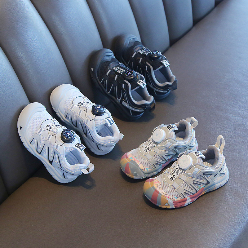 Boys' shoes 2024 autumn new children's outdoor sneaker girls' rotating buckle soft bottom hiking shoes running shoes