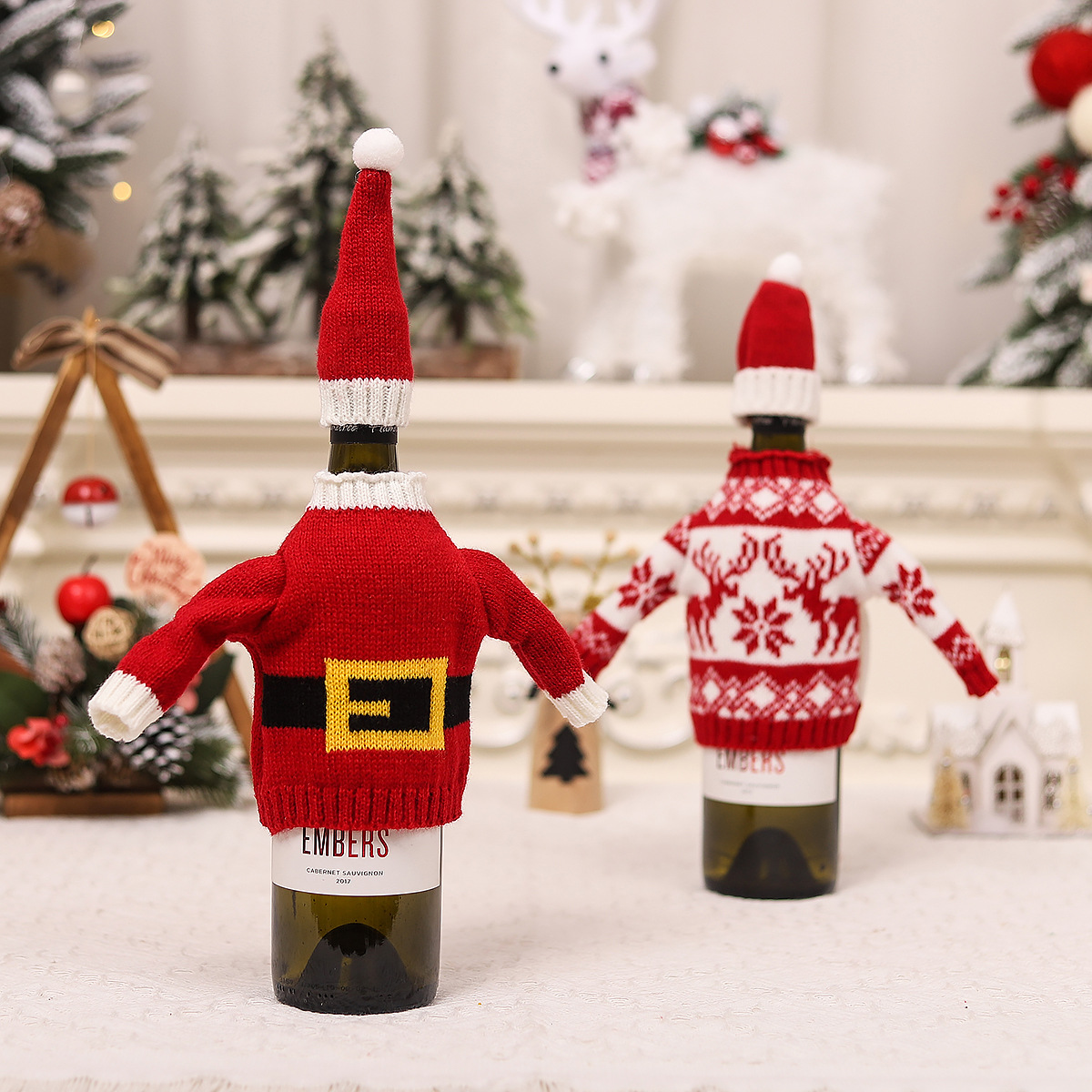 Decorações de Natal lã acrílica malha velha garrafa de vinho conjunto restaurante atmosfera layout adereços_voghion.com
