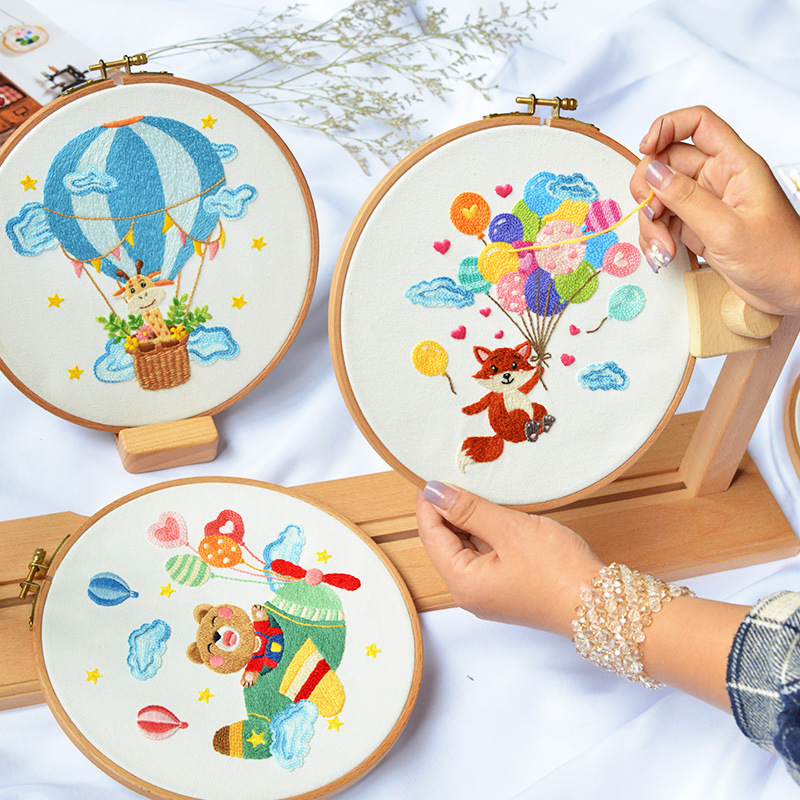 Cherish Amazon cross-border children's embroidery diy material bag cartoon animal production Su embroidery fabric decorative hanging painting