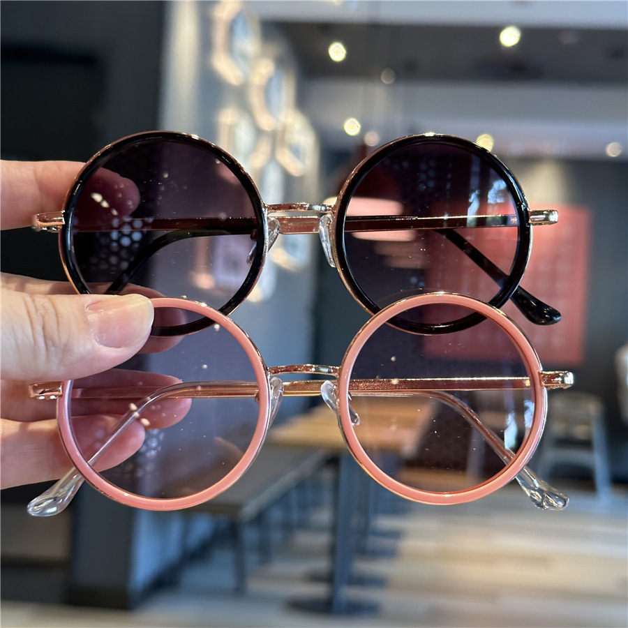 Retro Round frame children's sunglasses men's and women's baby photo concave shape fashion sunglasses trendy cool travel sun protection sunglasses