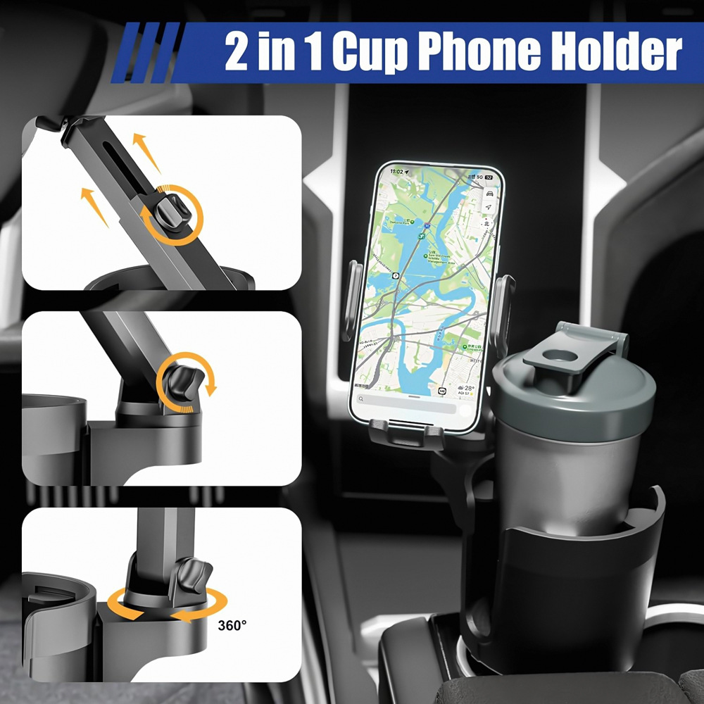 Cross-border new car cup holder extender 2-in-1 oversized cup body car water Cup position mobile phone navigation fixed bracket