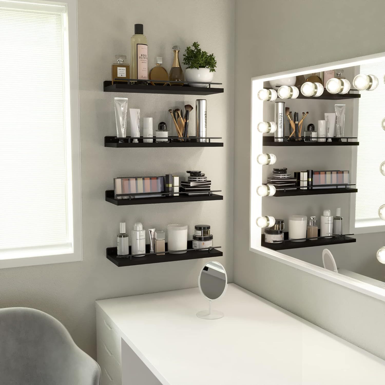 Wooden floating partition shelf with black metal guardrail Wall decorative shelf bathroom toiletries roll paper storage rack