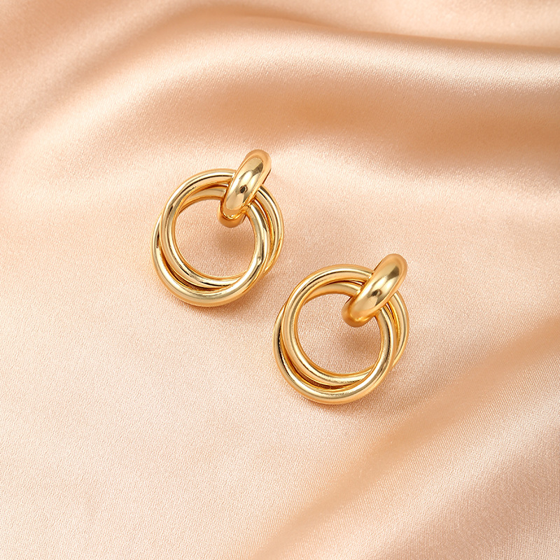 Cross-border earrings fashion Cross iron pipe ring earrings women Fashion cold wind double ring foreign trade earrings manufacturers in stock