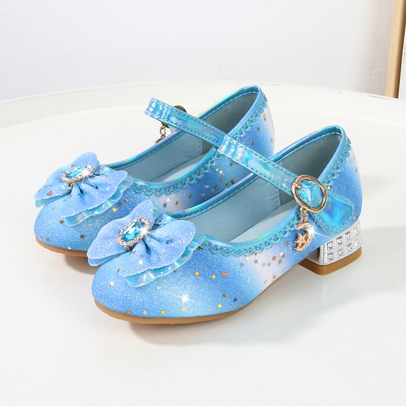 Children's rainbow princess shoes girls' high heels spring and autumn little girl's single shoes middle and big children's leather shoes Crystal children's shoes flash