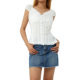 2022 Amazon Independent Station New Women's Pleated Shoulder Low Collar Button Folding Lace Tight Top
