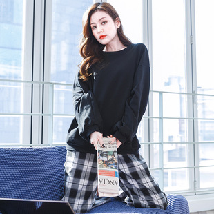 2022 spring and autumn pure cotton pajamas women's long-sleeved trousers home wear suit simple outerwear Korean style pajamas Women's