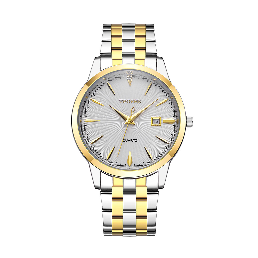 Brand spot waterproof quartz watch wholesale diamond dial calendar watch live steel band Business Men's Watch