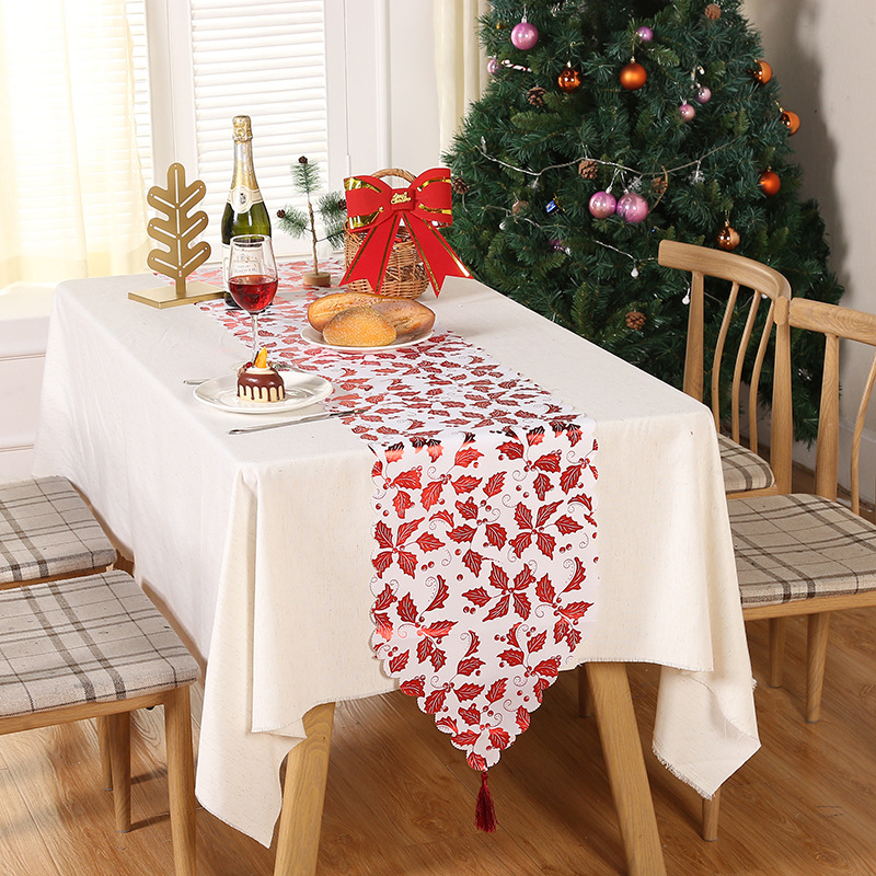 Cross-border Christmas snowflakes and leaves table runner, red printed star Christmas tablecloth, Christmas table decorations