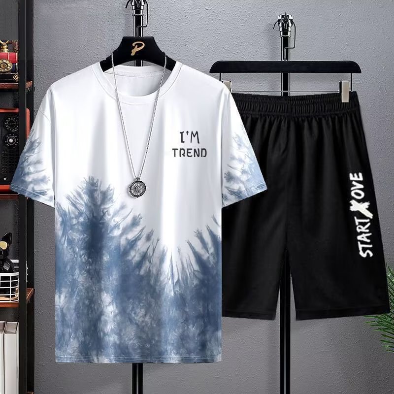 Ice Silk Short-sleeved T-shirt Set Men's Large Size Teenager 2023 New Summer Set of Casual Handsome Matching Clothes T - ShopShipShake