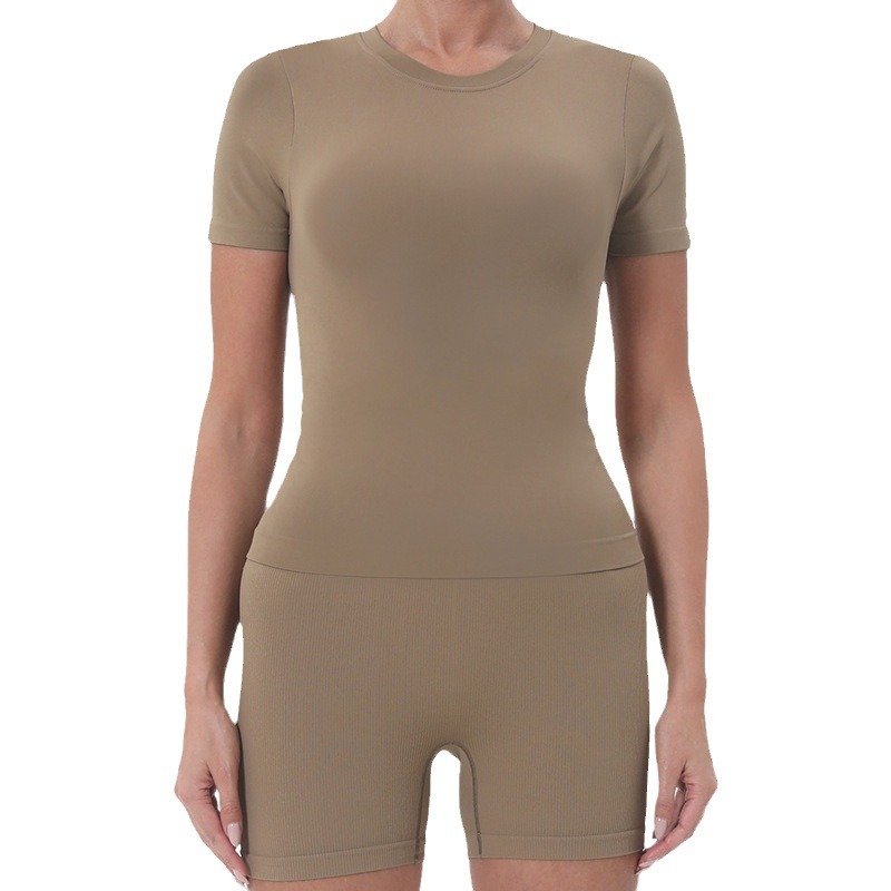 Yoga Clothing Summer Women's Yoga Clothing Round Neck Slim-fit Short-sleeved Women's Yoga Top Sports Short-sleeved Fitness Clothing Hip Pants