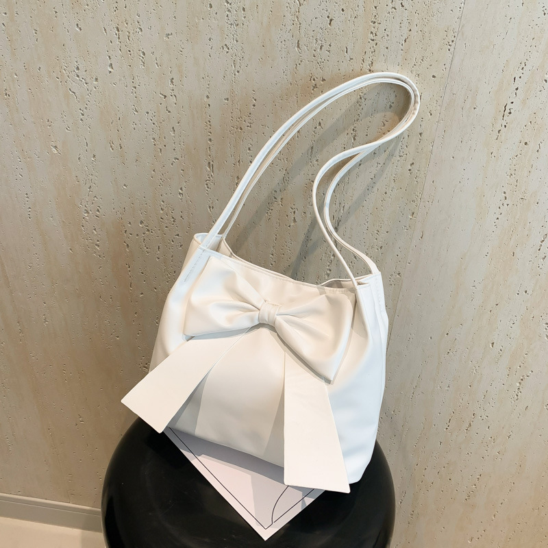 New Fashion Japanese Style Beautiful Fashionable Western Style Simple Portable Underarm Bag Large Capacity Bow Tote Bag for Women