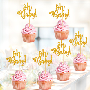 Children's Party birthday dessert table cake decoration Golden ohbaby cake card insertion