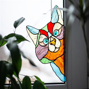 Cross-border popular Stained GlassCatWindow Hanger cat window projection 3D painted pendant