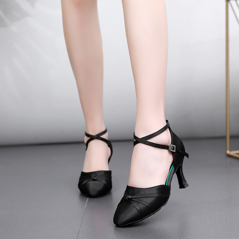 New Women's High Heel Skin Satin Latin Dance Shoes with Soft Sole Comfortable Modern Practice Shoes Adult Dance Shoes