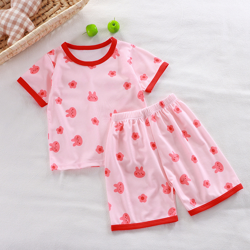 Children's short sleeve suit summer Korean boys short sleeve shorts clothes girls T-shirt suit thin children's clothing wholesale