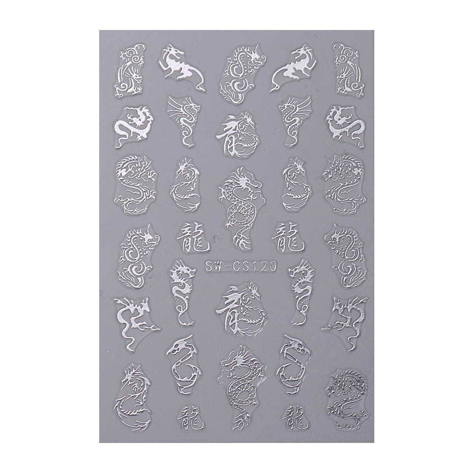 New Silver Dragon nail sticker hot Silver Dragon element Chinese style dragon year new year adhesive metal nail sticker decoration