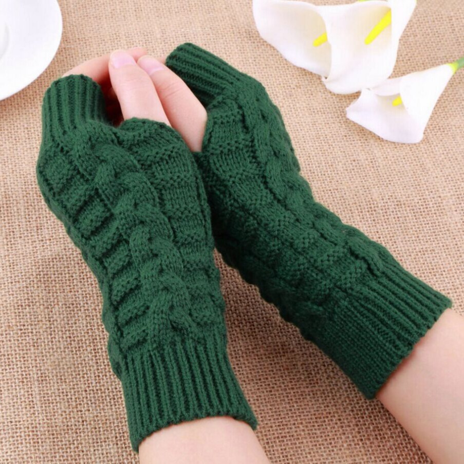 Winter Open Finger gloves Women's Computer Short gloves Warm Lengthened gloves Japanese and Korean Popular Half Finger Wool Flat Mouth gloves_voghion.com