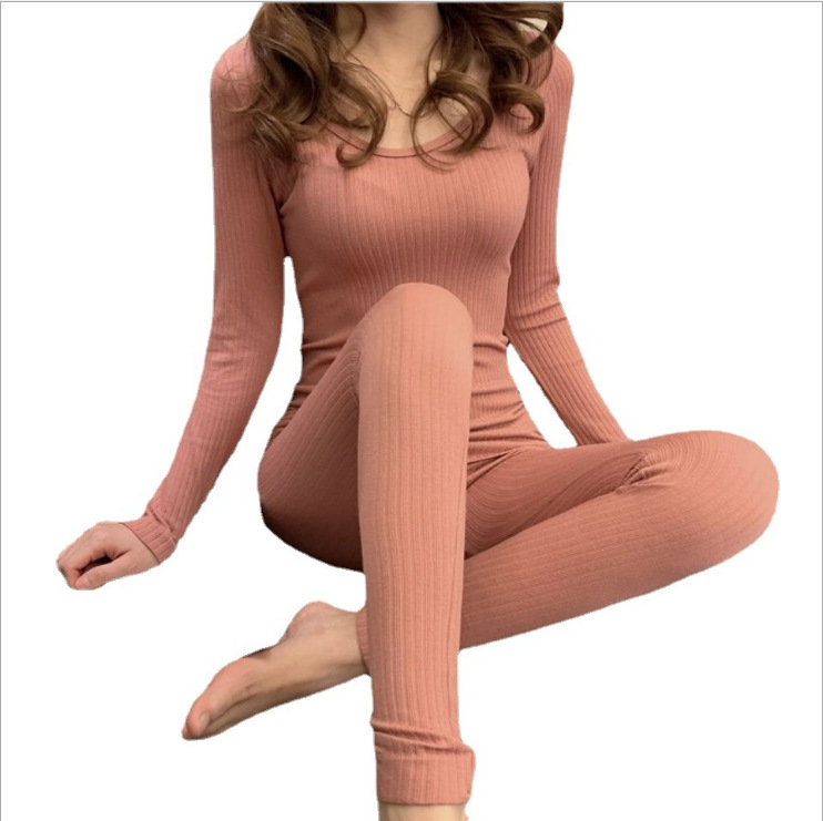 Factory direct autumn and winter women's thermal underwear striped suit women's slim-fit beauty body constant temperature bottoming autumn pants