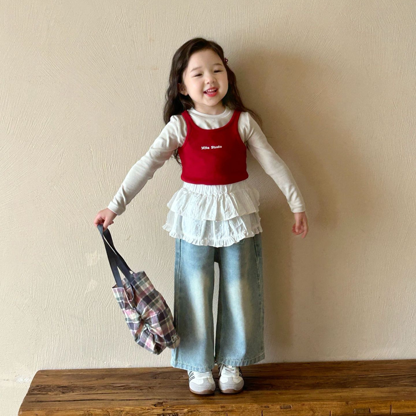 Autumn 2024 new children's clothing Korean children's clothing girls small letter printed vest T-shirt 2-piece long sleeve T