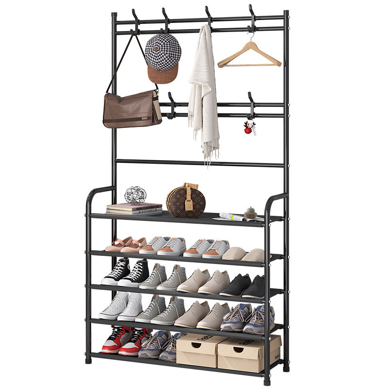Kaidi Simple Floor Coat Rack Shoe Rack Integrated Combination Household Shoe and Hat Rack Bedroom Living Room Hanger Shoe Rack