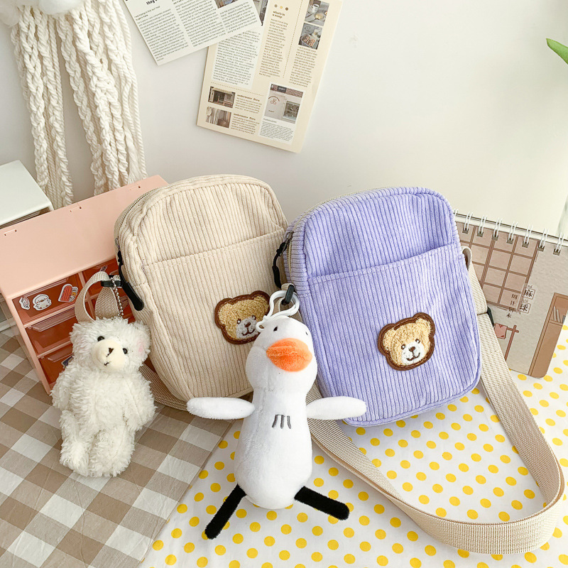 Korean ins Cute Bear Crossbody Bag Japanese Style Harajuku chic Soft Girl Student Canvas Bag Shoulder Bag