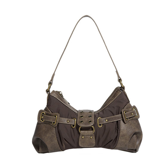 Retro distressed underarm bag American bag waste soil style 2023 autumn and winter New one-shoulder portable rivet French stick bag