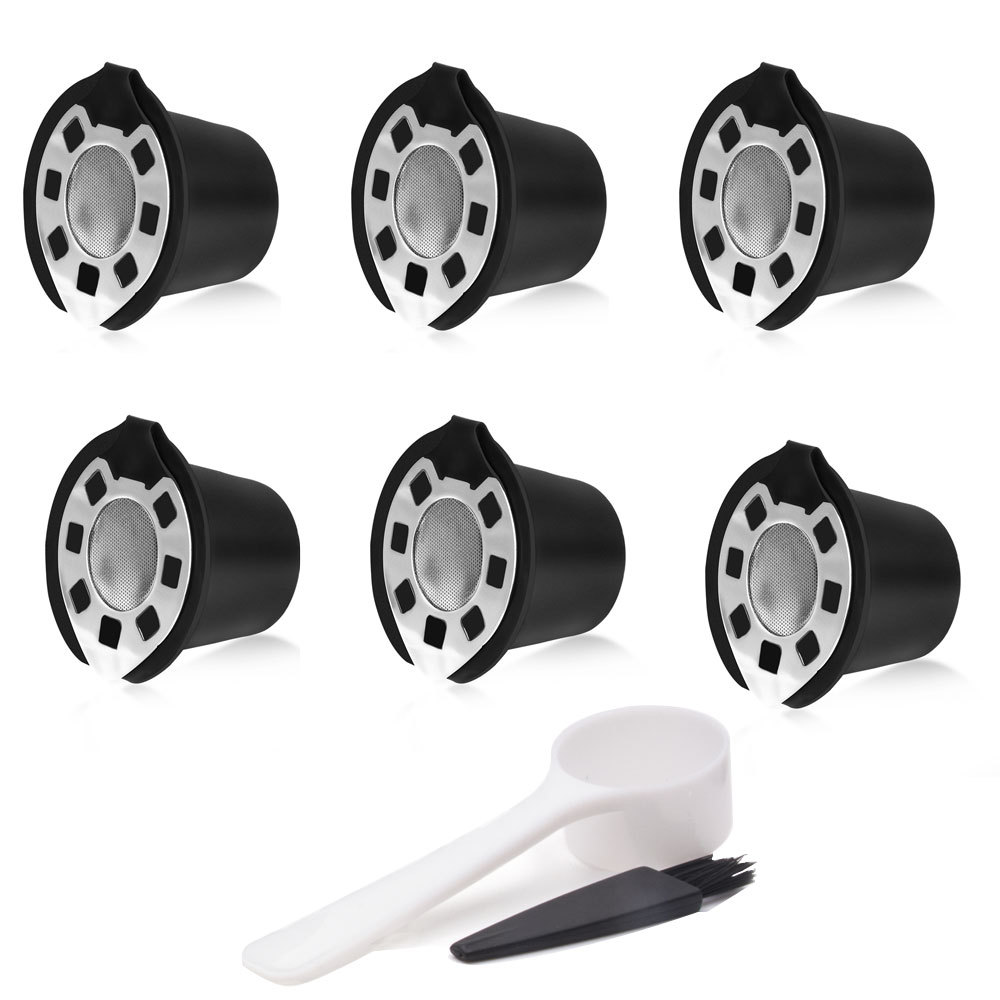 Best selling 6 piece Nespresso reusable capsule stainless steel lid refillable coffee powder shell