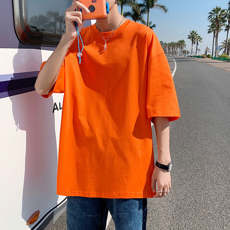2024 Summer Loose Large Size Lovers Solid Color Round Neck Ins Short-sleeved T-shirt tee DT01