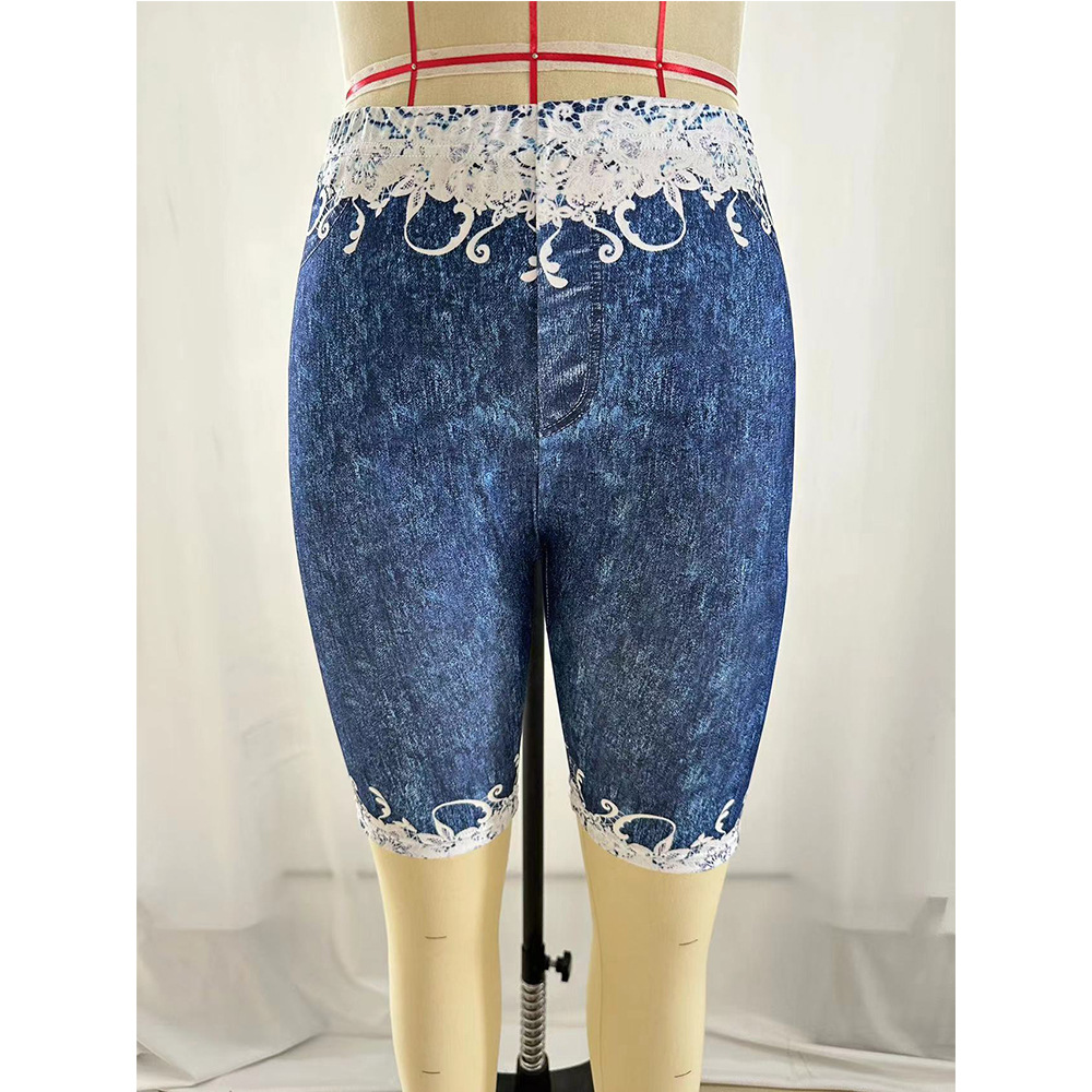 Spot European and American AliExpress Explosions wish Hot Selling Women's Flower Denim Leggings Large Size Sexy Sports Yoga Pants
