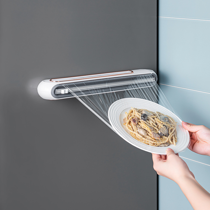 Cling film cutter suction cup wall hanging cling film cutting Box Kitchen divider adjustable storage cutter