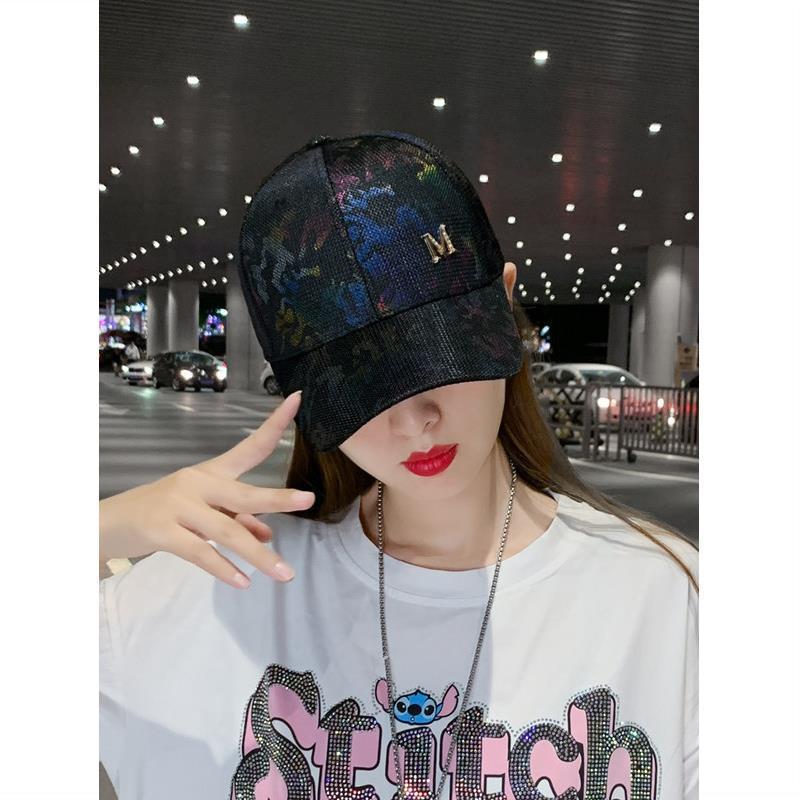 New Style Summer Mesh Cap Women's Colorful Rhinestone M-Mark Cap Japanese Style All-Match Street Style Fashionable Brand Baseball Cap for Men