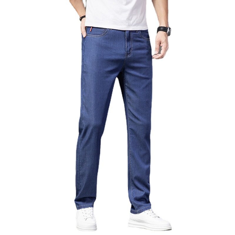 Ice Silk Lyocell Ultra-thin High-end Men's Jeans Summer Thin Straight Loose Trousers Stretch Casual Pants