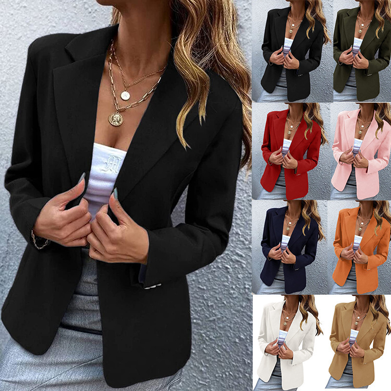  Amazon independent station European and American autumn and winter new women's casual long-sleeved solid color one-button suit jacket