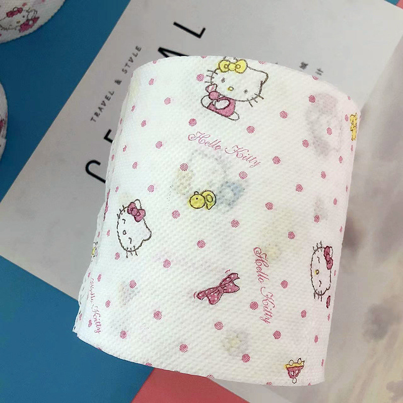 Printed Roll Paper KT Cat Cartoon Printed Paper Towel Student Toilet Paper Toilet Paper with Core Roll Paper Household Roll Paper Face Paper