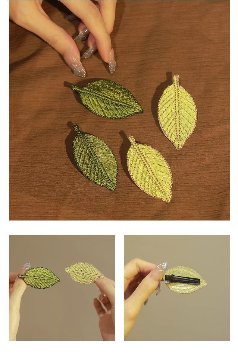 Feuilles brodées ! Épingle à cheveux fraîche ! Pince à frange exquise sur le front Pince à cheveux latérale en feuille de haute qualité Épingle à cheveux cassée_voghion.com