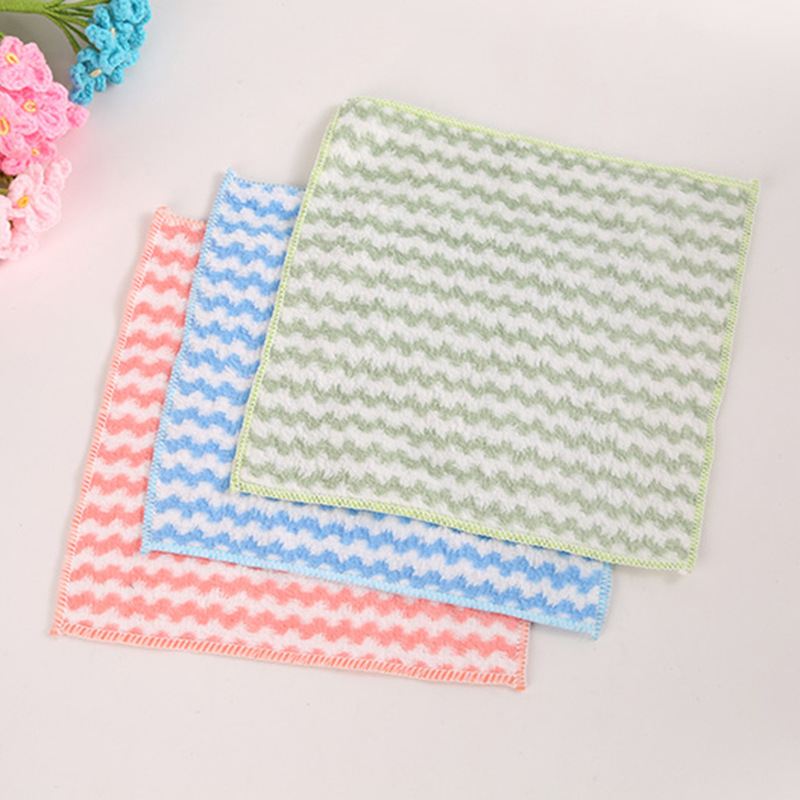 Water ripple kitchen rag striped household cleaning coral fleece dish towel dish cloth absorbent scouring pad wholesale