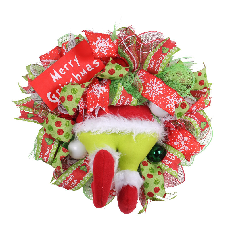 Amazon hot sale Grinch leg Garland door hanging 2023 Jingchen new Christmas decorations green fur monster ornaments