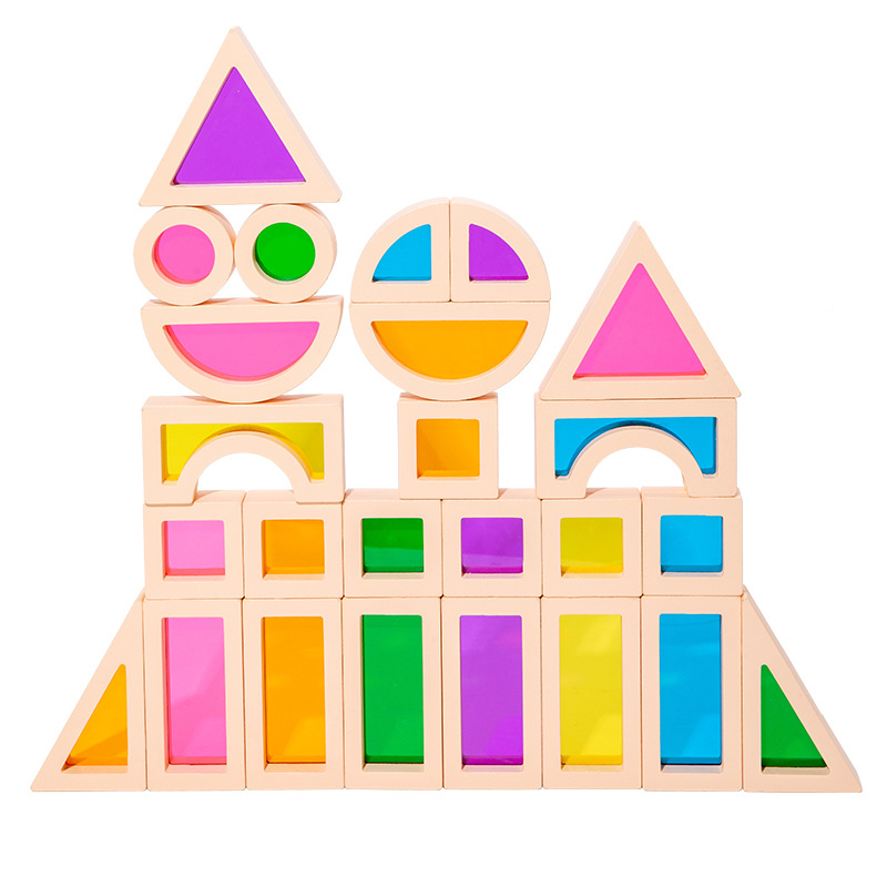 Children's Wooden Rainbow Building Blocks Acrylic Light-transmitting Building Blocks Baby Creative Building Educational Early Education Toys