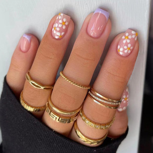 Wear a simple French purple-rimmed nail nail piece wholesale white flower nail patch nail patch fake nail