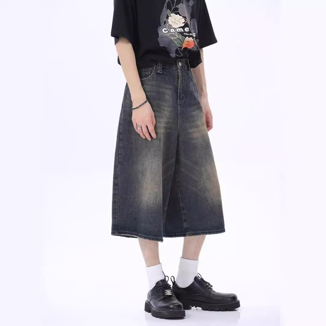 Men's denim shorts 2024 new cross-border high quality men's cropped pants trendy Denim shorts