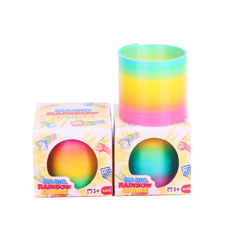 3c Genuine Magic Rainbow Circle Medium Children's Educational Spring Toy Wholesale Sequin Spring Ring Boxed 6.5cm