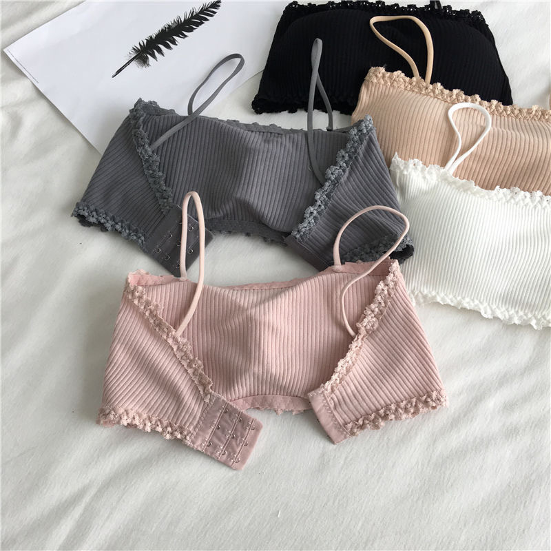 Cross-border One-line Wai Pure Cotton Sling Strapless Beautiful Back Girl's Non-steel Rings with Chest Pad with Row Buckle Underwear Student