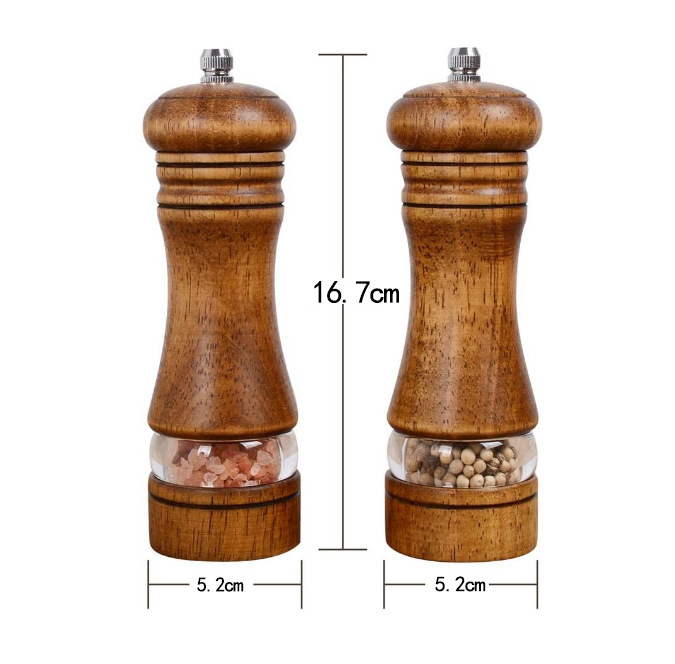 6-inch manual pepper mill ceramic core grinder Oak acrylic black pepper grinder multifunctional seasoning bottle